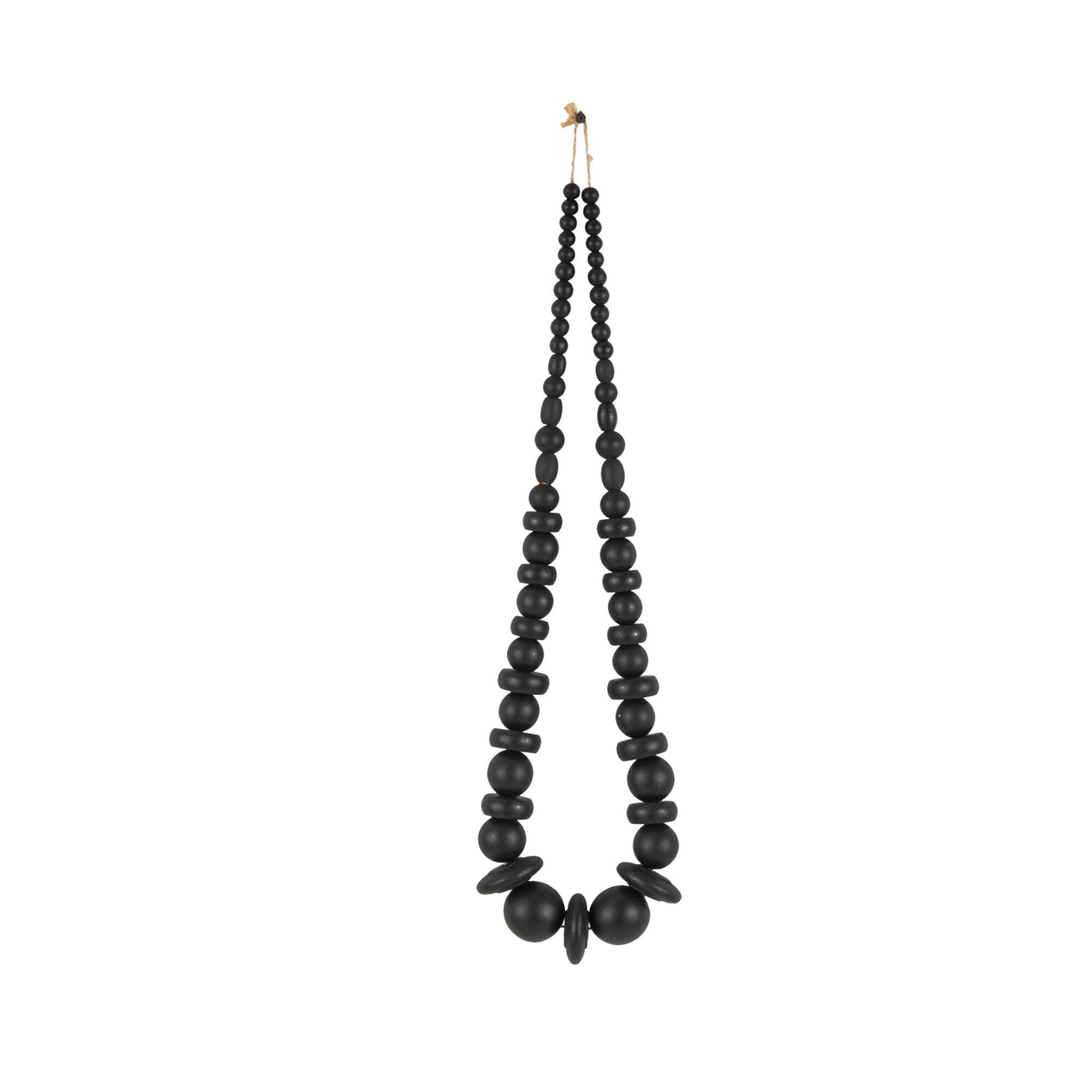 Black Wood Necklace Handmade Geometric Beaded Garland Sculpture